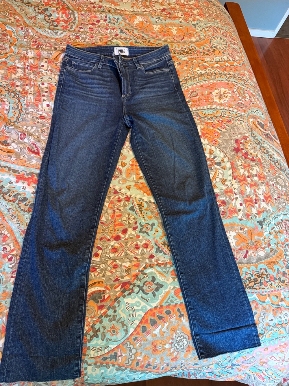 PAIGE Dark Blue Straight Leg Jeans